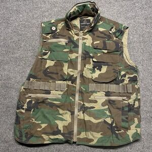 Rothco Mens Ranger Vest Jacket Large Camo Fishing Hunting Hideaway Hood Army